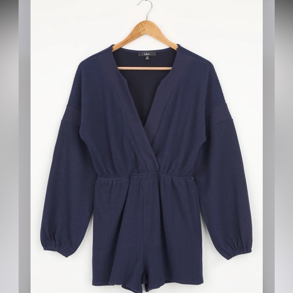Lulus One Last Chance Navy Blue Jacquard Knit Long Sleeve Romper Size Small - Picture 6 of 16
